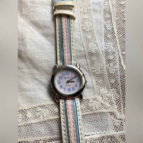 Vintage MILA II Pink Blue White Quartz Watch Stainless Steel Back Accessory - Picture 10 of 10